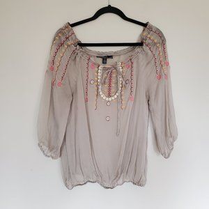 Ya Da semi sheer embroidered silk boho blouse  S